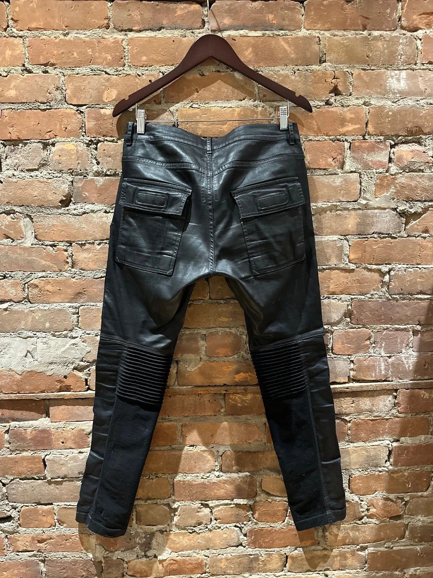Rick Owens Drkshdw Rick Owens DRKSHDW Waxed Memphis Moto Pants (DU15F5356-SBW) Size US 32 / EU 48 - 2 Thumbnail