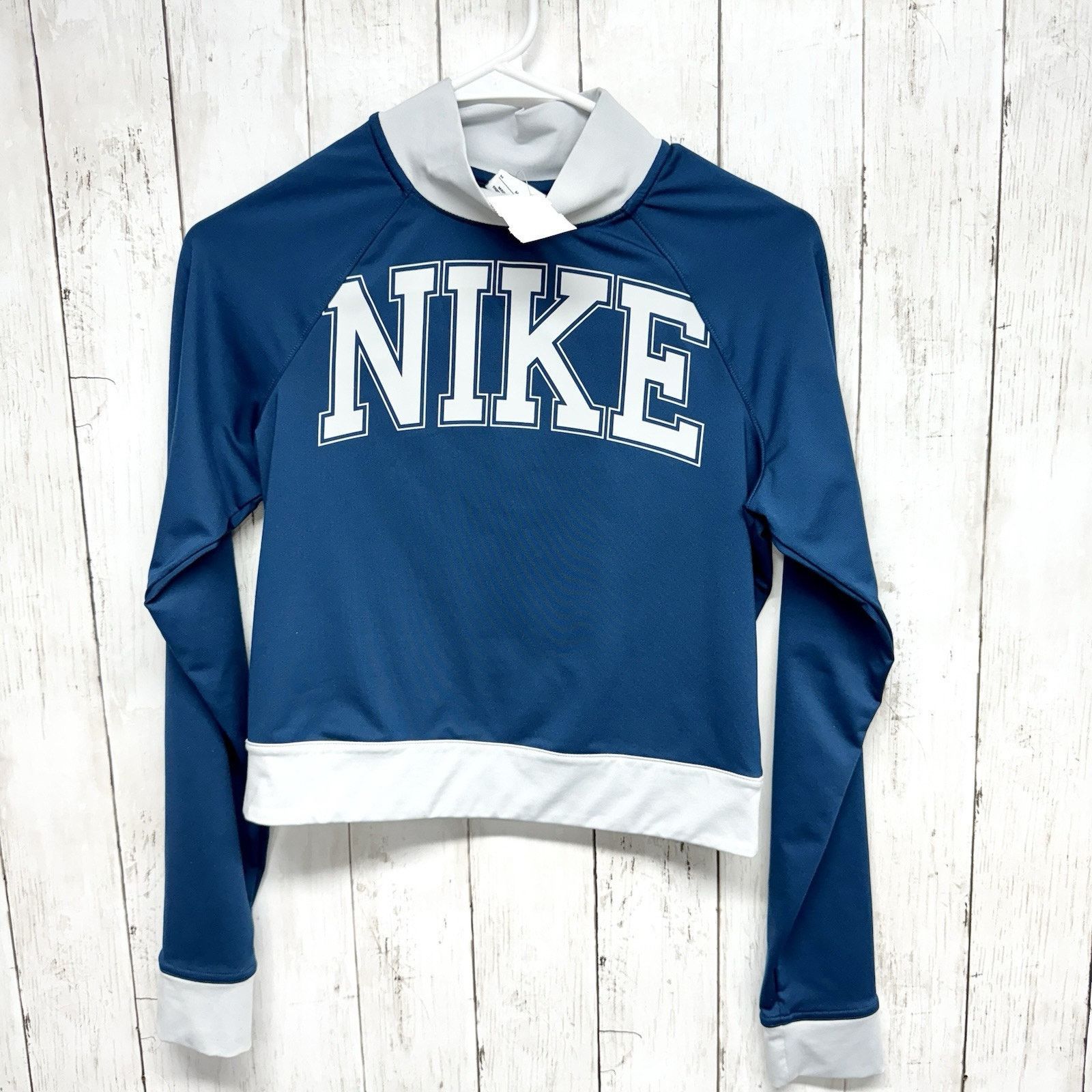 Nike Nike Sweater MD Long Sleeve Crop Graphic Logo Blue Mock Neck Size M / US 6-8 / IT 42-44 - 1 Thumbnail