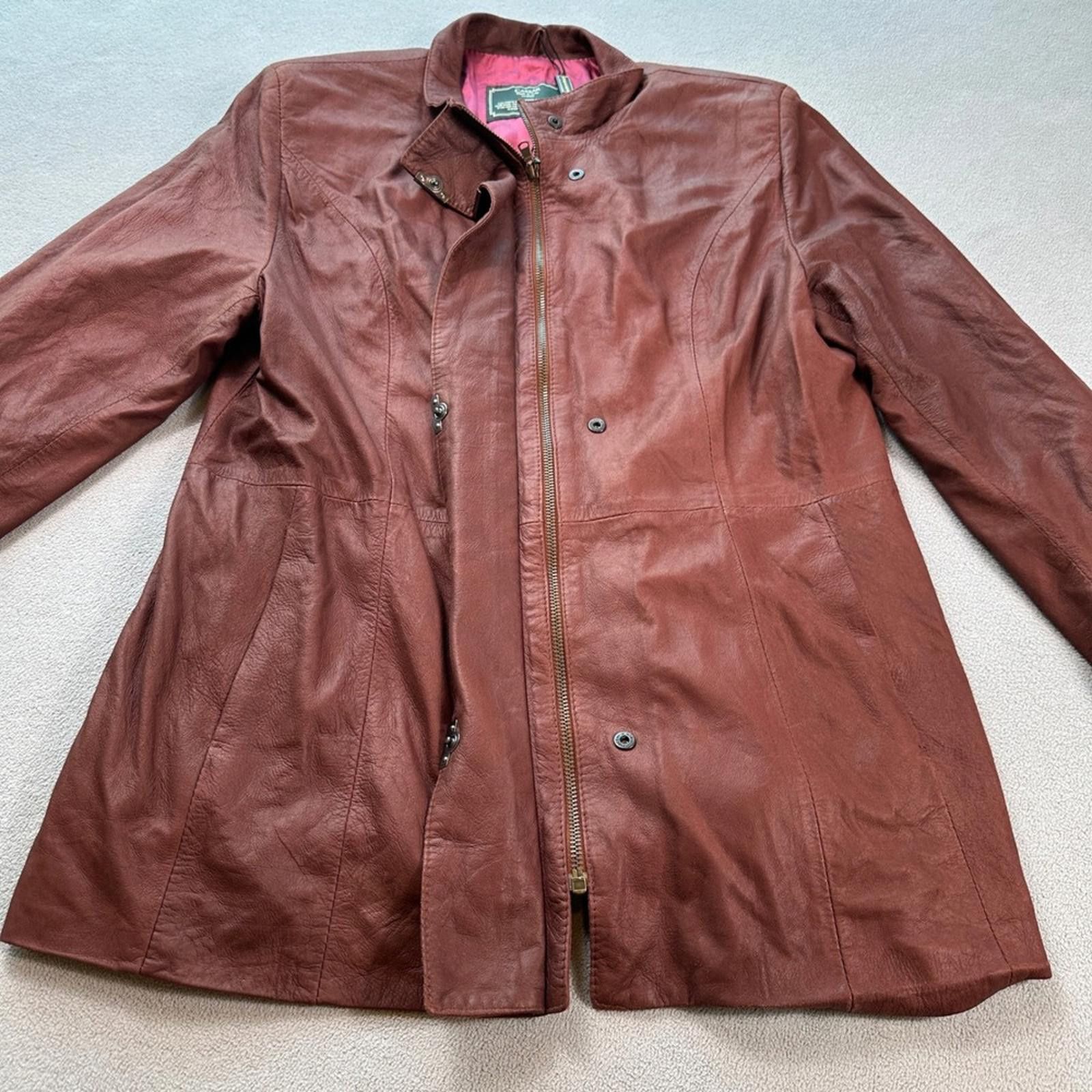 Cesare Attolini CAESAR Made in Italy Vera Pelle Leather Jacket Women 50 Brow Size XL / US 12-14 / IT 48-50 - 2 Thumbnail