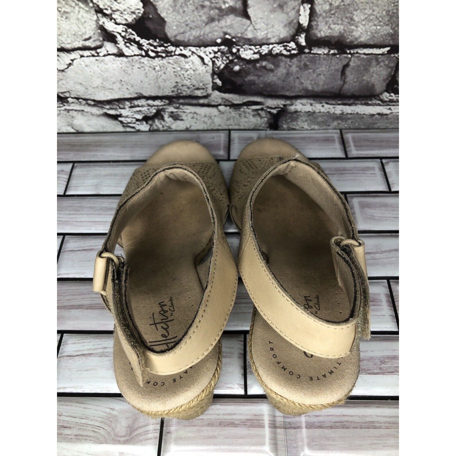 Clarks Clarks Beige Leather Perforated Strap Espadrilles Wedge Sand Size US 8.5 / IT 38.5 - 5 Thumbnail