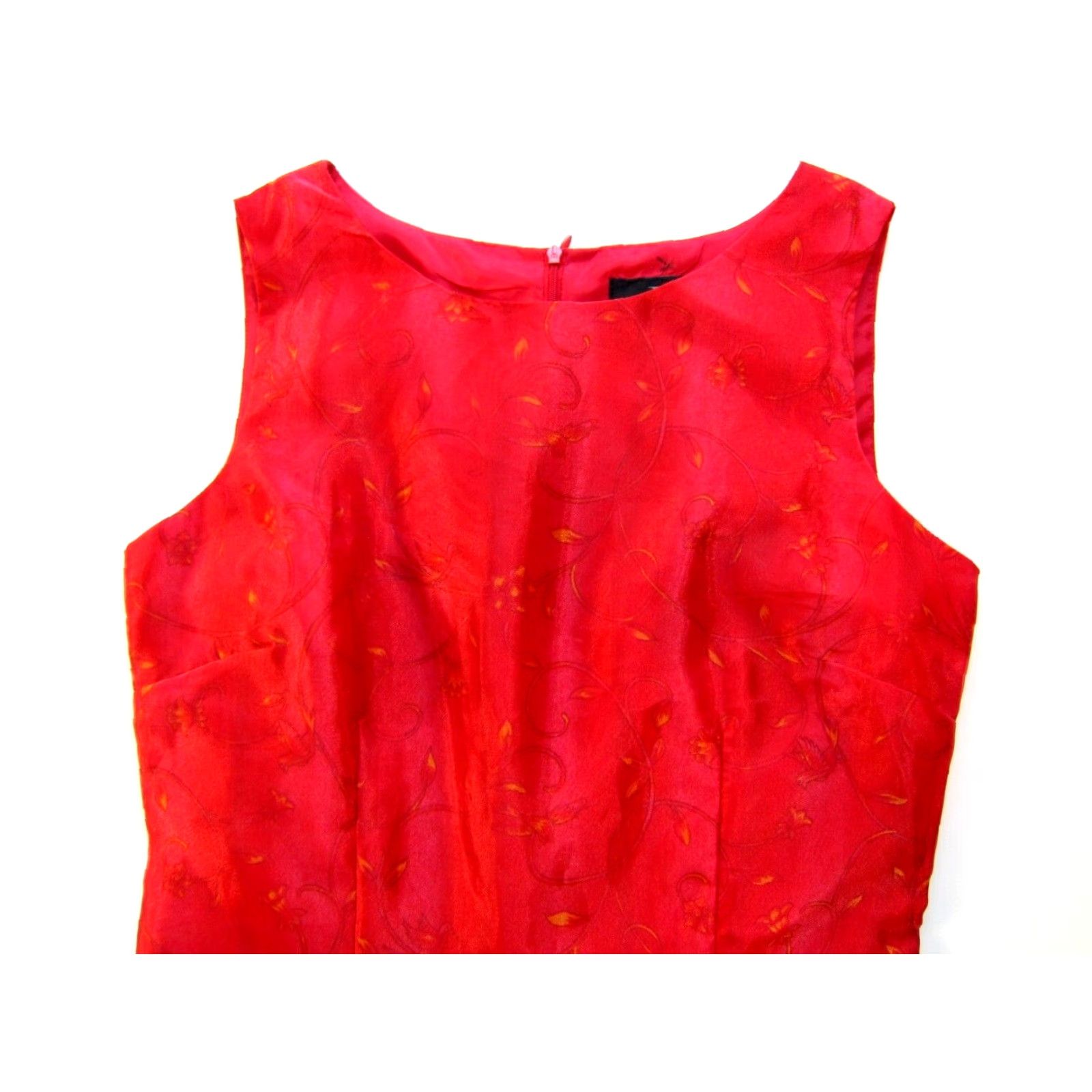 Vintage VINTAGE John Roberts Red Yellow Floral Satin Sleeveless Straight Tunic Tank Dress 10 Size L / US 10 / IT 46 - 4 Thumbnail