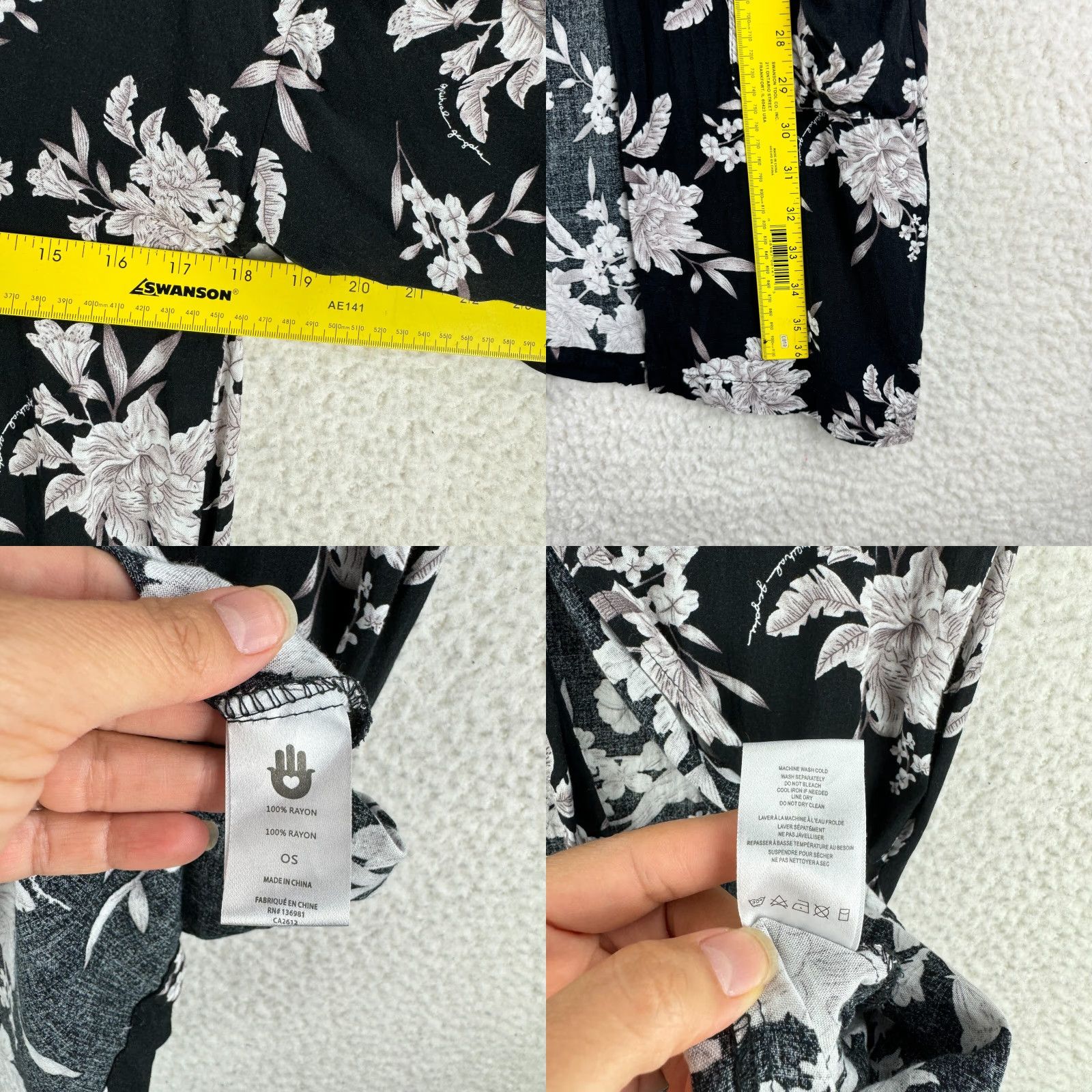 Spiritual Gangster Spiritual Gangster Black Floral Maya Kimono Womens OS Front Tie Pockets Cardigan Casual Beach Bohemian Lightweight Rayon Size ONE SIZE - 8 Thumbnail