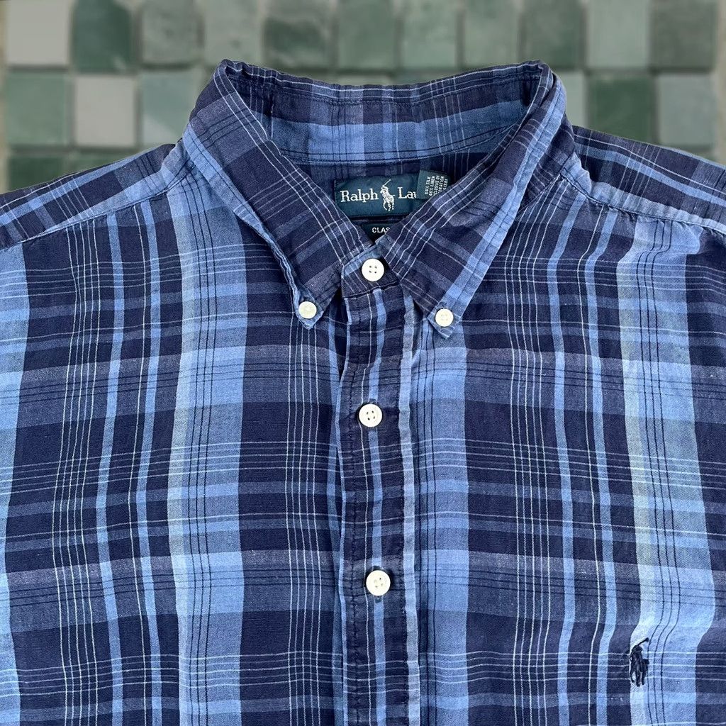 Polo Ralph Lauren VINTAGE Polo Ralph Lauren Shirt Men 2XLT Tall Blue Plaid Silk Linen Pony Preppy Size US XXL / EU 58 / 5 - 1 Thumbnail