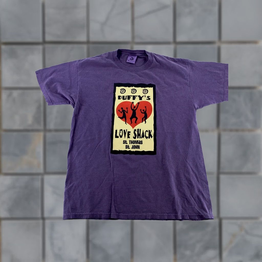 Anvil Duffy's Love Shack Bar Shirt Mens L Purple T-Shirt Graphic Print Short Sleeve Crew Neck Caribbean Tee Size US L / EU 52-54 / 3 - 1 Thumbnail