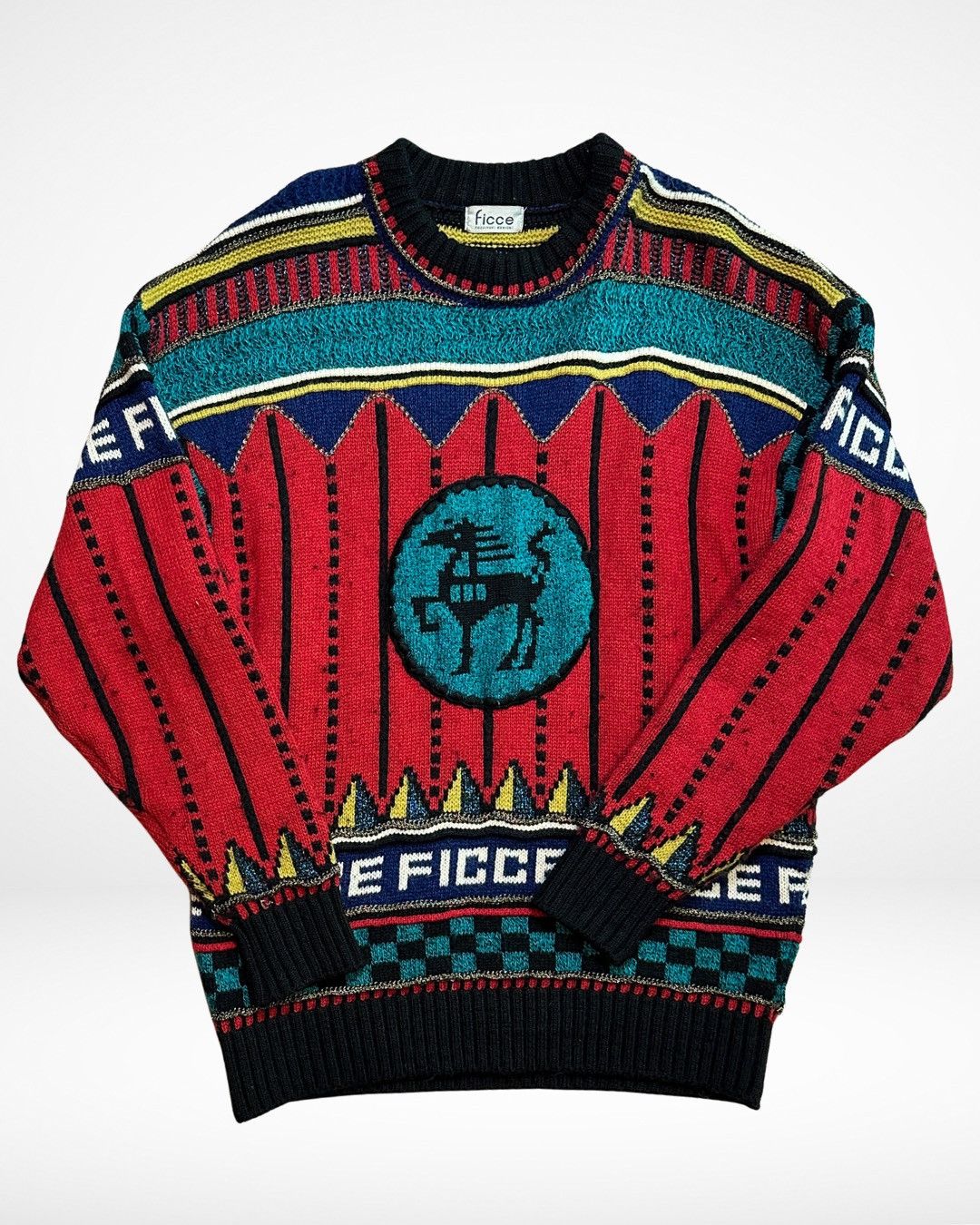 Yoshiyuki Konishi Ficce Uomo 1980s Multicolor Trojan Horse Christmas Sweater Size US L / EU 52-54 / 3 - 1 Thumbnail