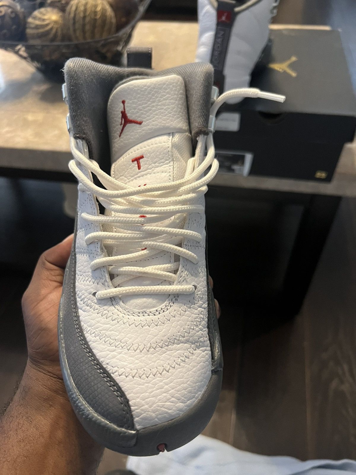 Jordan Brand Jordan 12 White Dark Grey Size US 6.5 / EU 39-40 - 4 Thumbnail