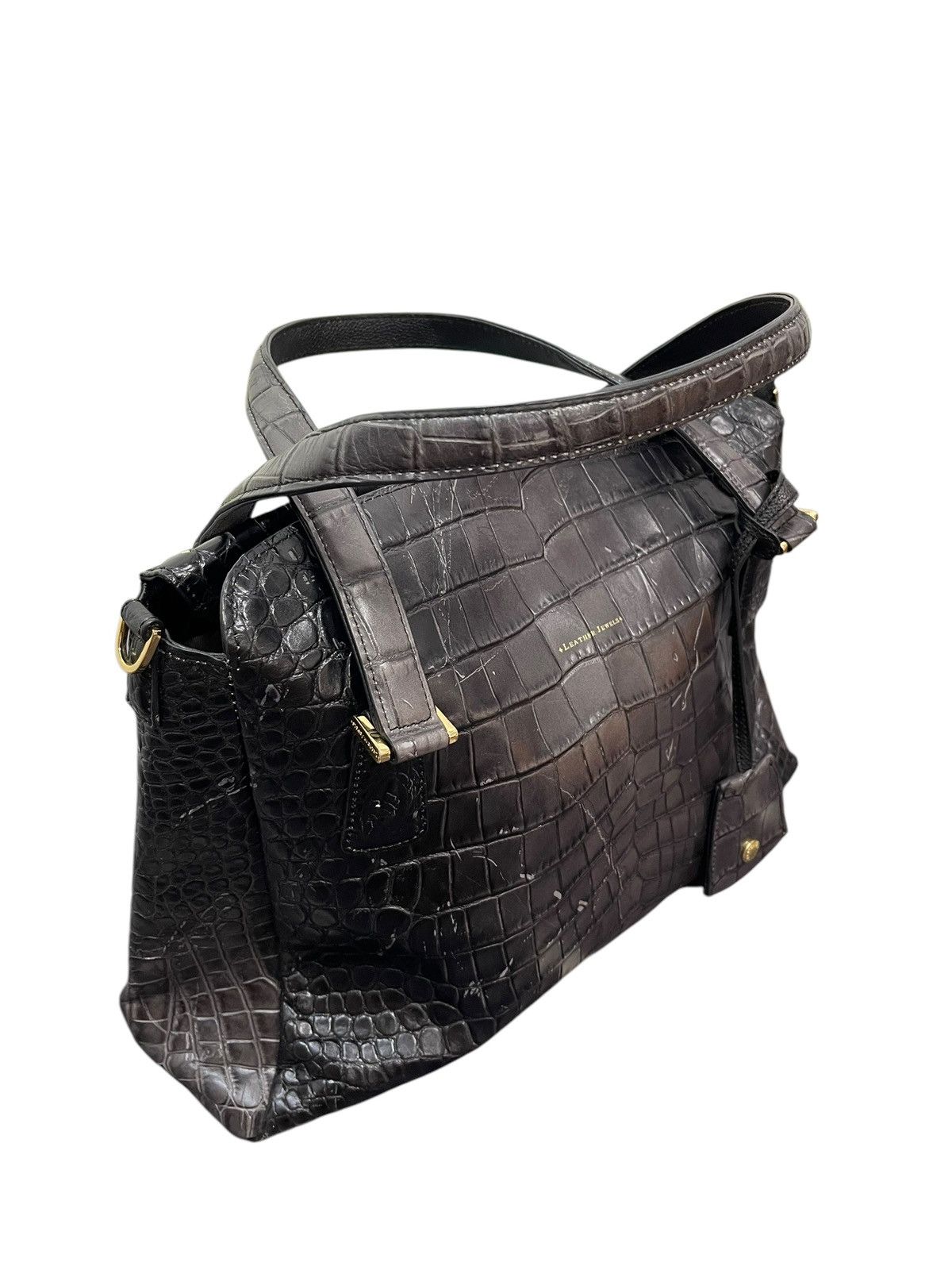 Genuine Leather Crocodile Embossed Patina Leather Jewels Hand Bag 1🟩4 Size ONE SIZE - 4 Thumbnail