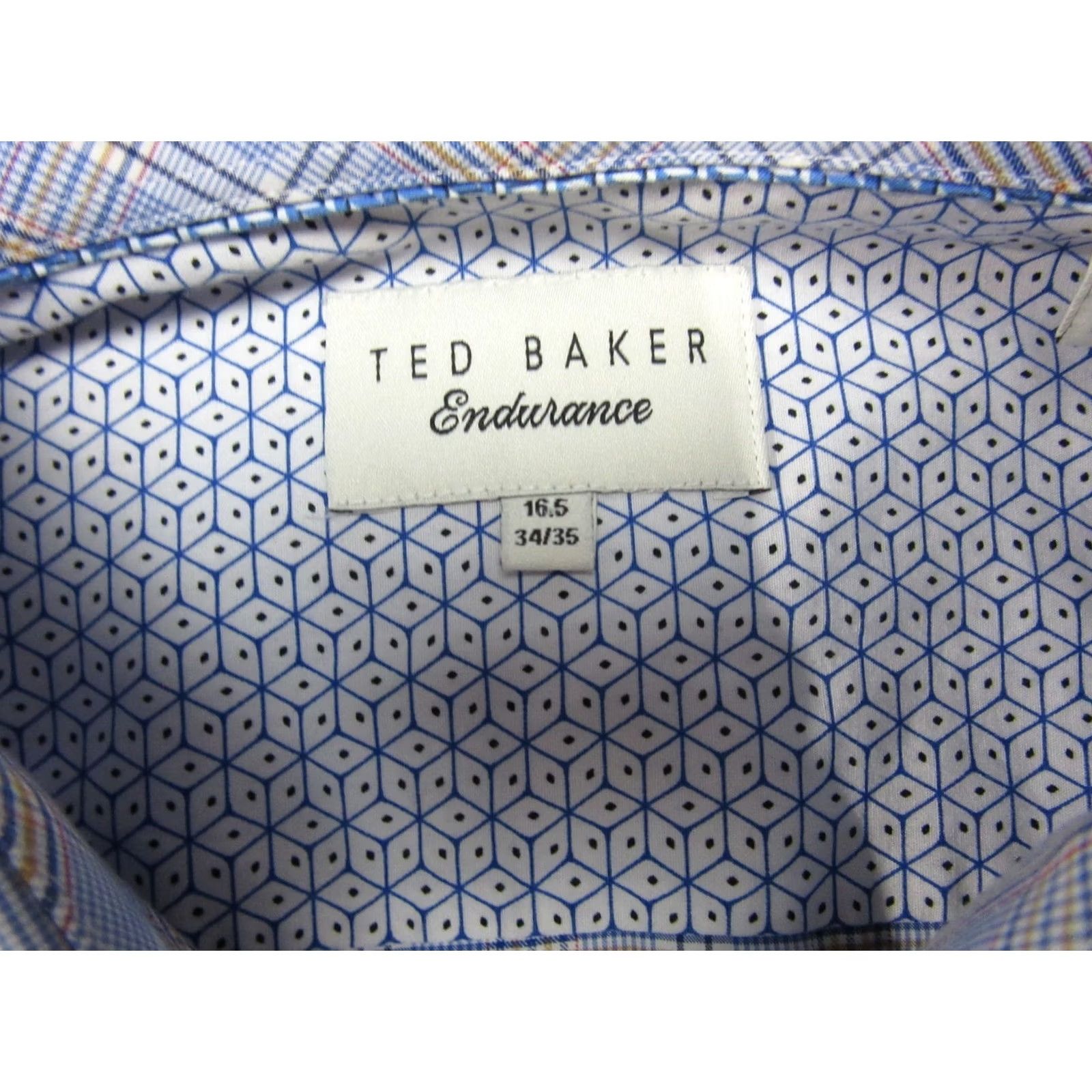 Ted Baker Ted Baker Shirt Mens 16.5 34/35 Blue Tartan Plaid Endurance Geometric Flip Cuff Size US XL / EU 56 / 4 - 5 Thumbnail
