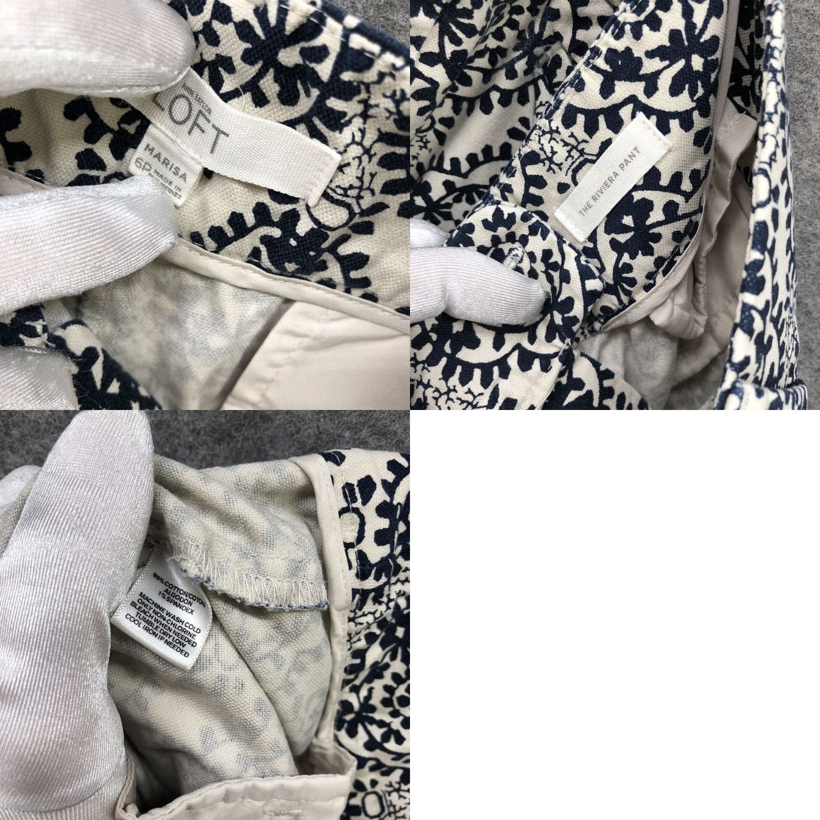 Loft Loft Pants Womens 6P Ivory Navy Blue Floral Print Cropped Size 28" / US 6 / IT 42 - 8 Thumbnail