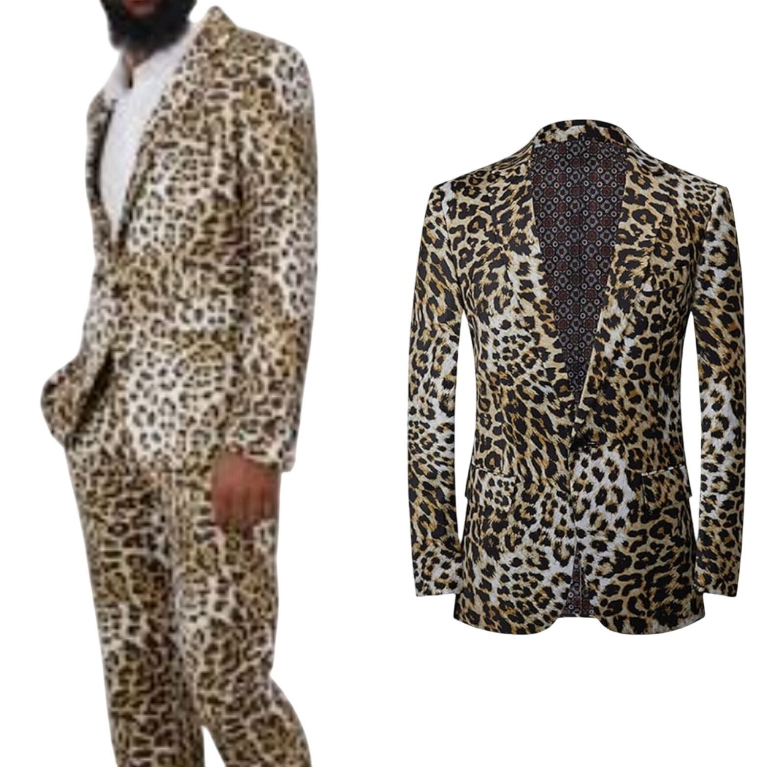 Other Leopard Print Mens Satin Blazer Jacket L/46 Single-Breasted Size 46R - 2 Thumbnail