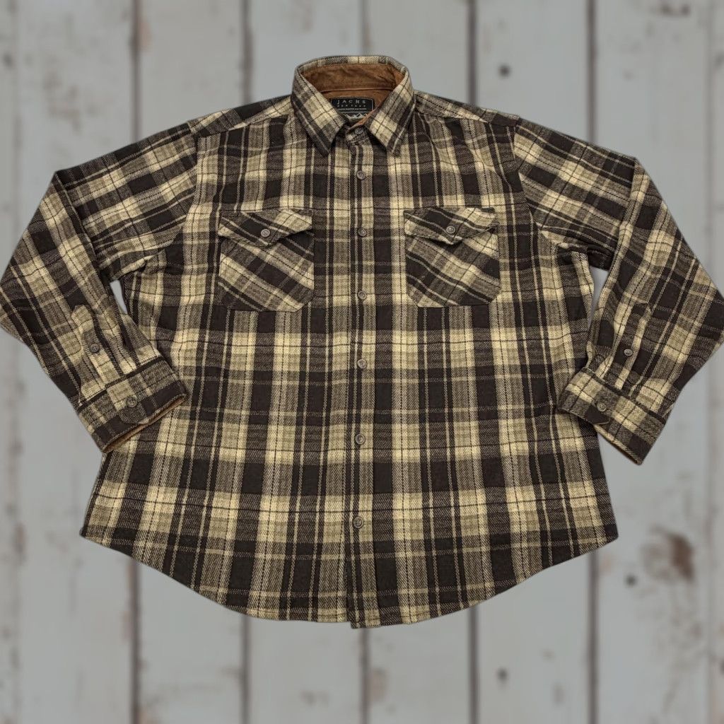 Vintage JACHS New York Shirt Mens 2XL Brown Plaid Flannel Button-Down Long Sleeve Casual Size US XXL / EU 58 / 5 - 1 Thumbnail