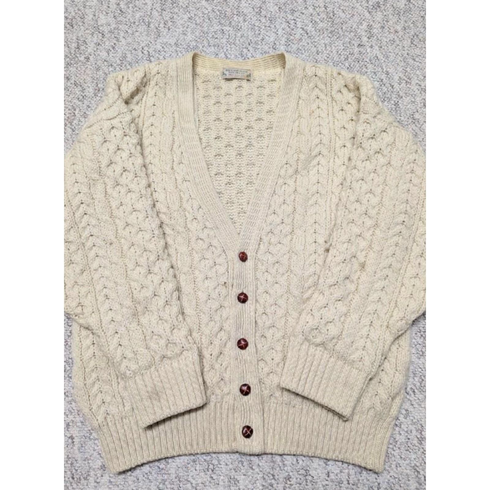 Vintage VINTAGE Highland Home ARAN cardigan sweater L chunky knit cream wool fisherman pattern Mens Size US L / EU 52-54 / 3 - 5 Thumbnail