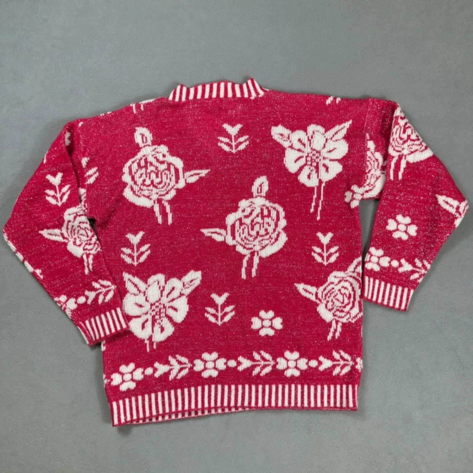 Other Vintage Glamour Knit Womens Sweater S Made in USA Red Floral Size S / US 4 / IT 40 - 3 Thumbnail