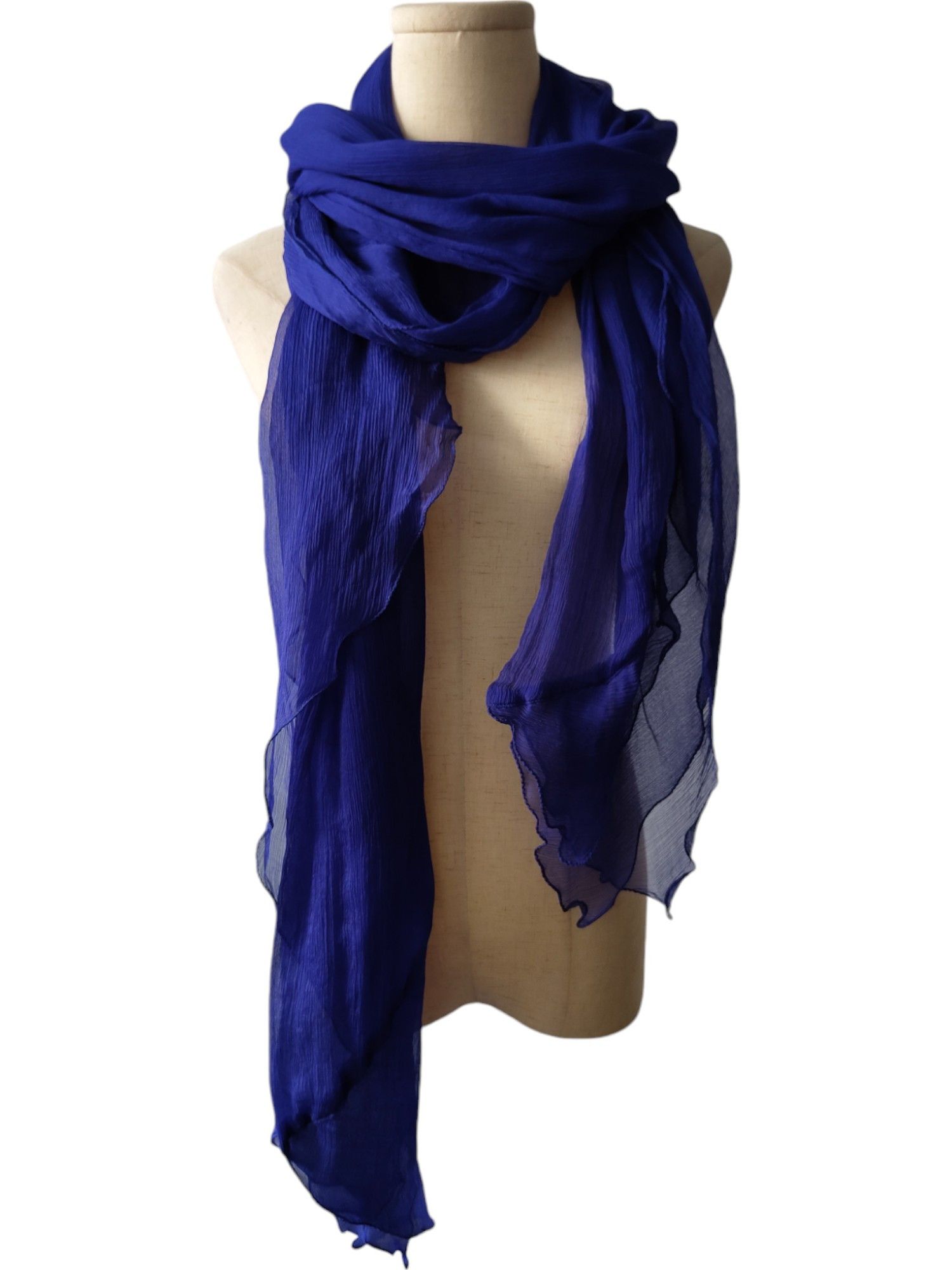 Armani Collezioni Royal Blue Silk Scarf With 3 Layer Ruffle Finishing Size ONE SIZE - 1 Thumbnail
