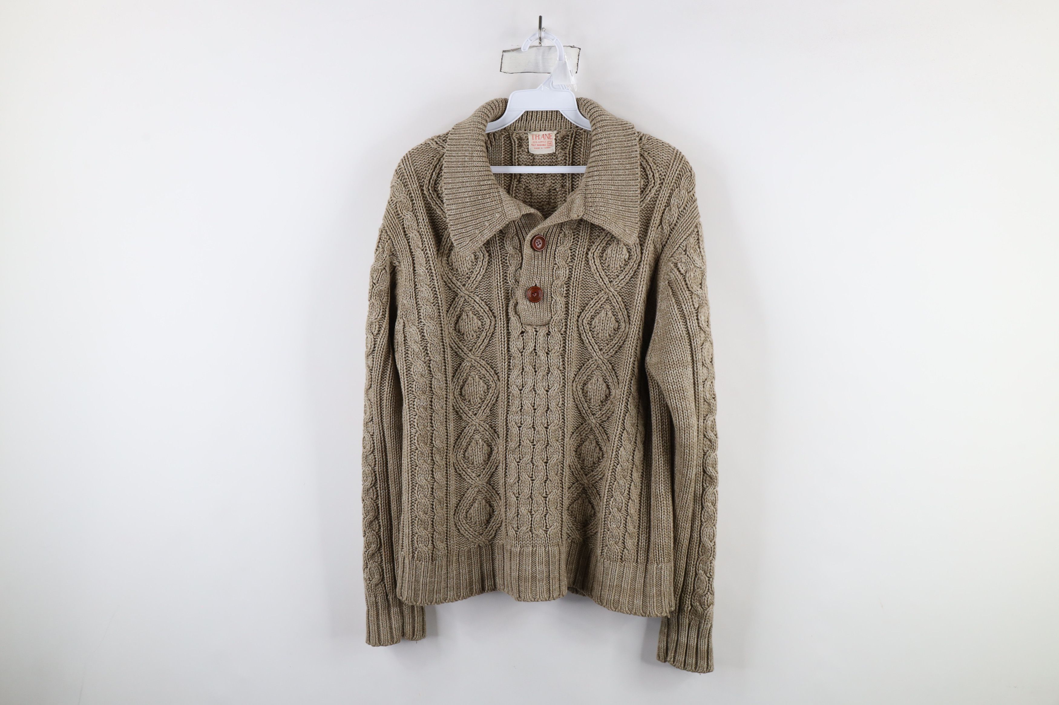 Vintage Vintage 70s Streetwear Fisherman Cable Knit Collared Sweater Size US M / EU 48-50 / 2 - 1 Thumbnail