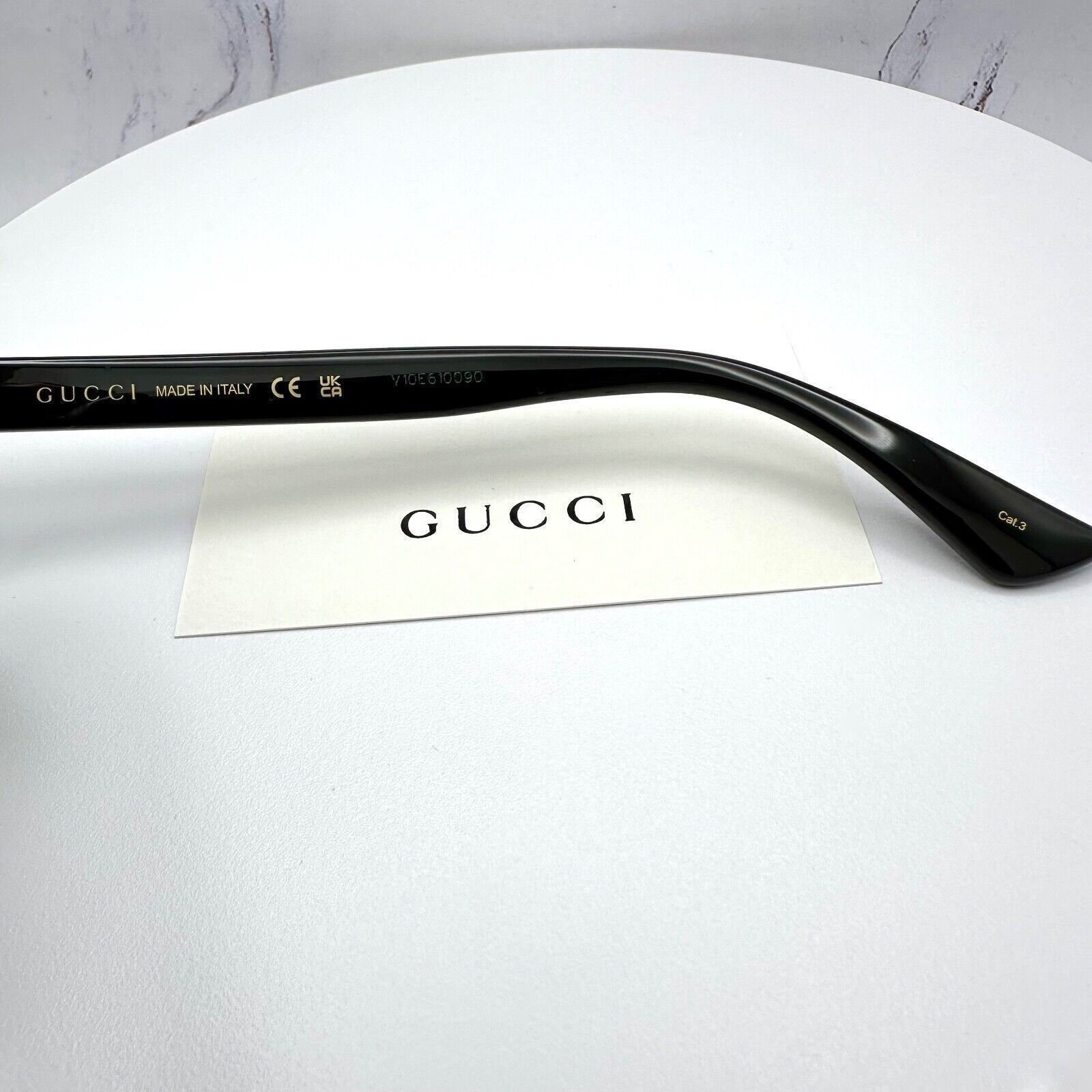 Gucci New Gucci Sunglasses Black Acetate Round Gold Metal GG Logo Size ONE SIZE - 7 Thumbnail