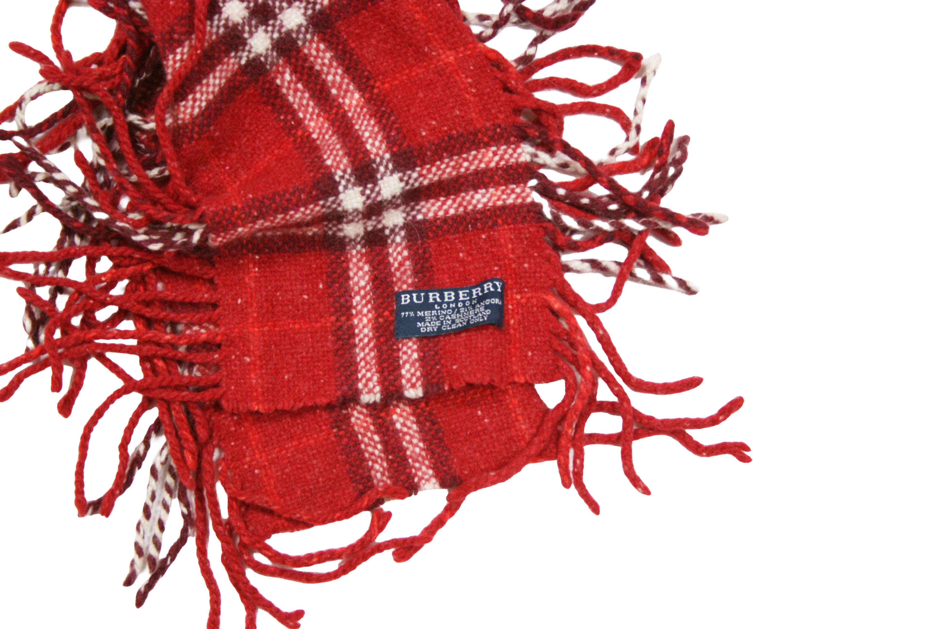 Burberry 00S Nova Check Red Double Fringe Wool Scarf Vintage Size ONE SIZE - 2 Thumbnail