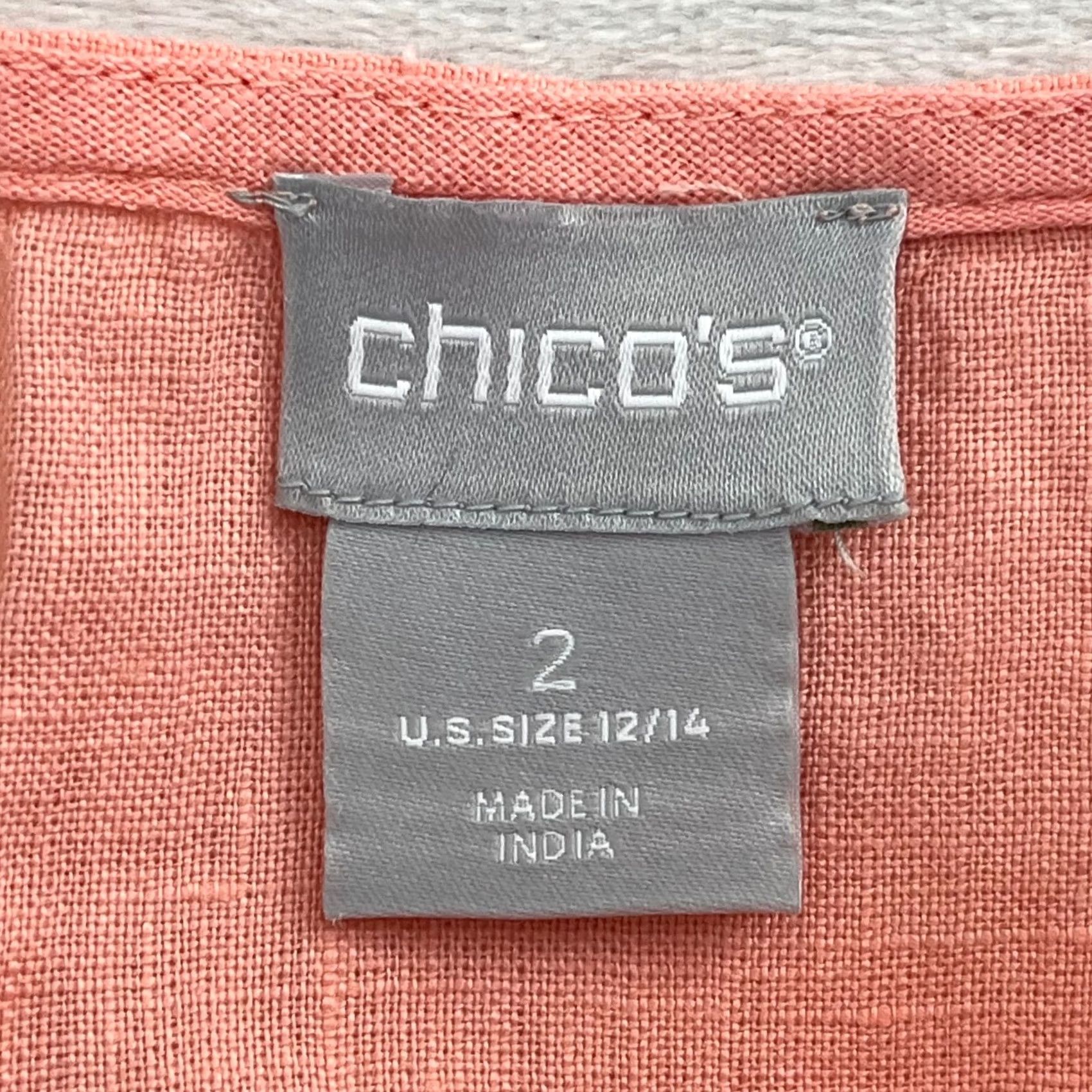 Vintage Chico's Blouse Shirt Coral Short Sleeve Pocket Cuff Linen Womens 2 U.S 12/14 Casual Top Size XS / US 0-2 / IT 36-38 - 3 Thumbnail