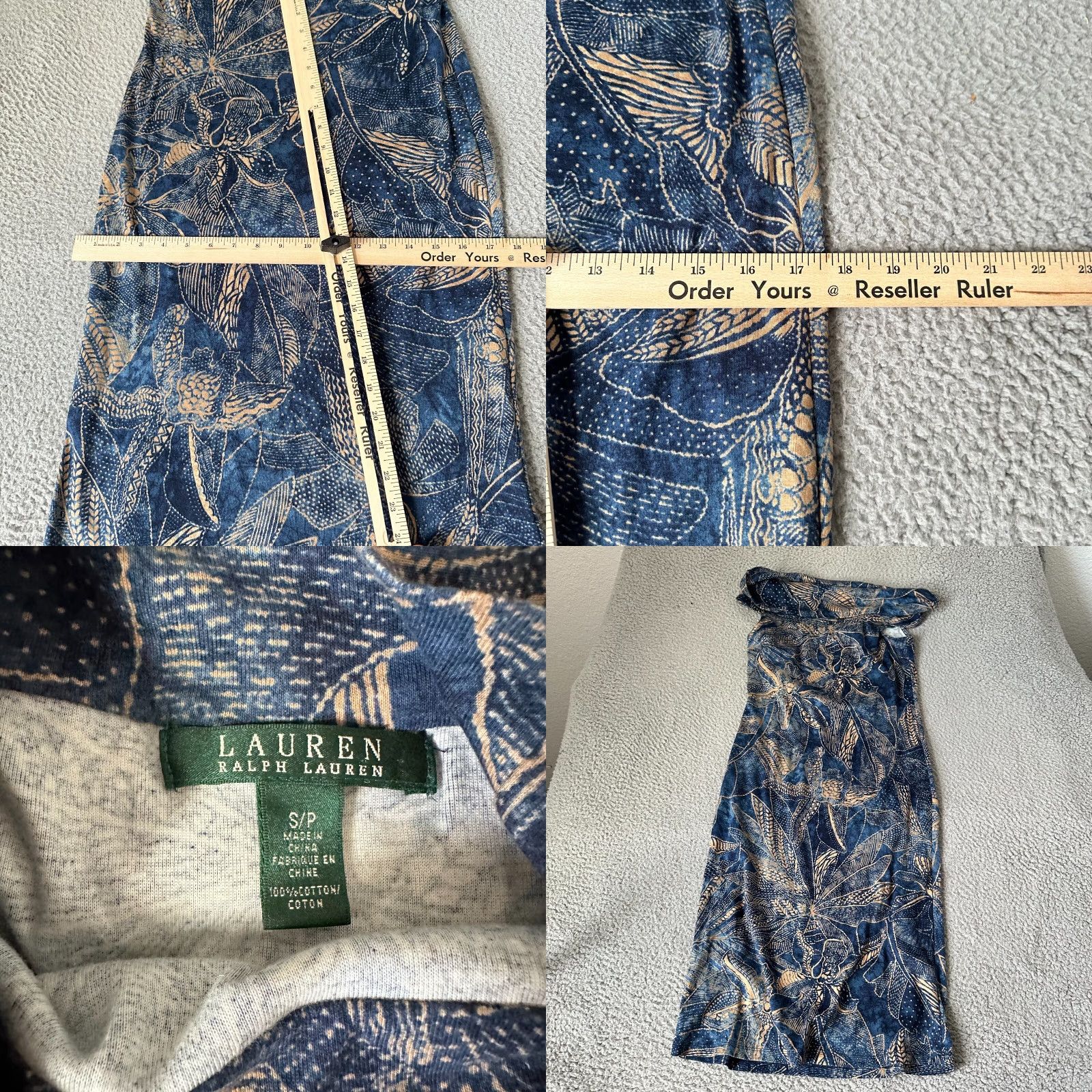 Ralph Lauren Ralph Lauren Dress Womens S Blue Floral Tribal Stretch Cotton Jersey Cowl Neck A-Line Long Sleeveless 70s 80s 90s Womens Size S / US 4 / IT 40 - 8 Thumbnail