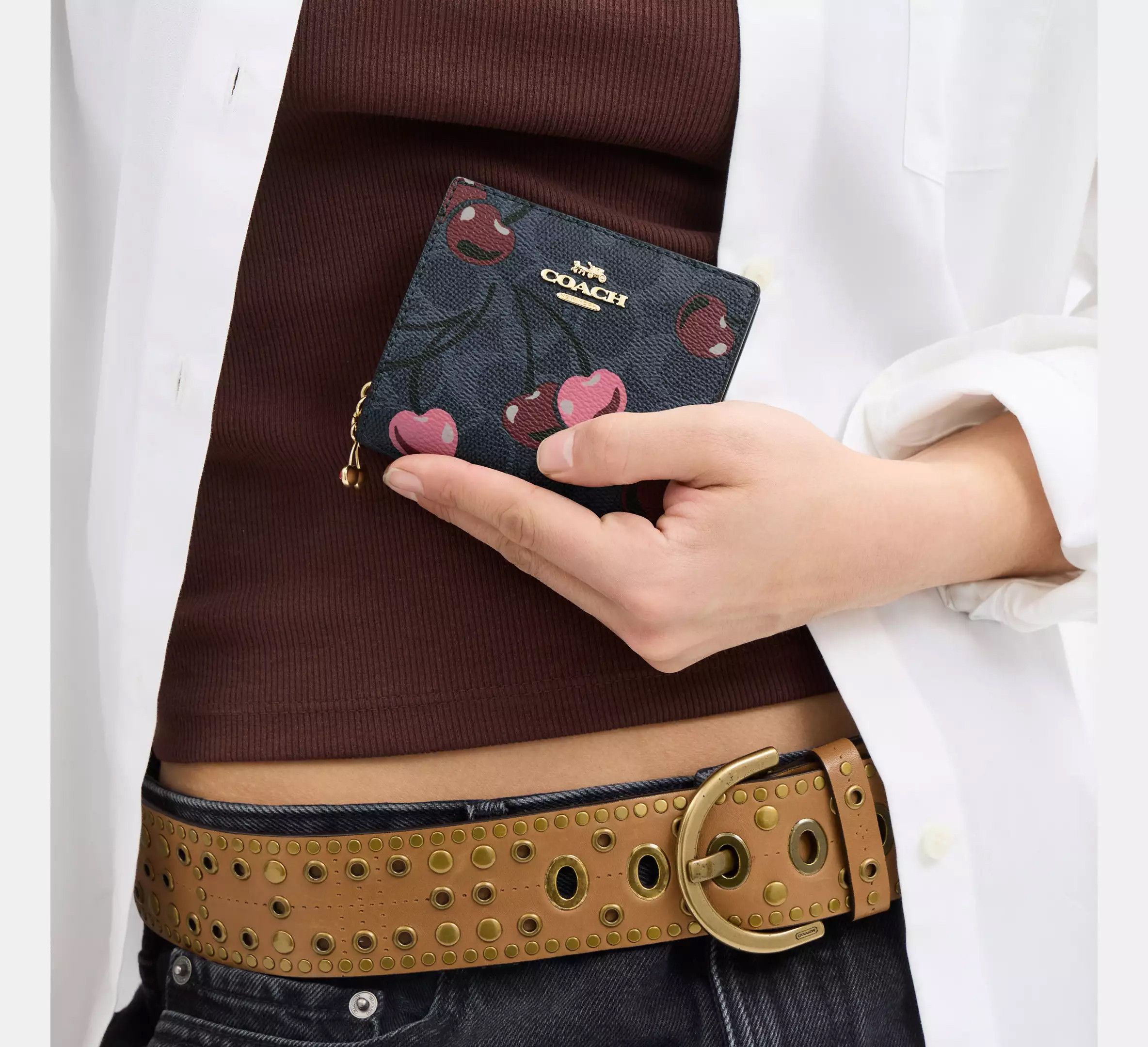 Coach 🍒 Snap Wallet In Signature Canvas With Cherry Print CZ347 Size ONE SIZE - 9 Thumbnail