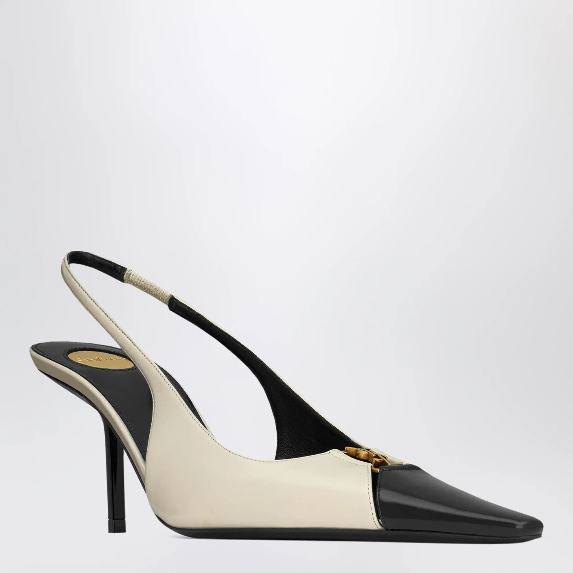 Saint Laurent Paris o1d2blof0526 Leather Slingback Pumps in White/Black Size US 10 / IT 40 - 2 Thumbnail