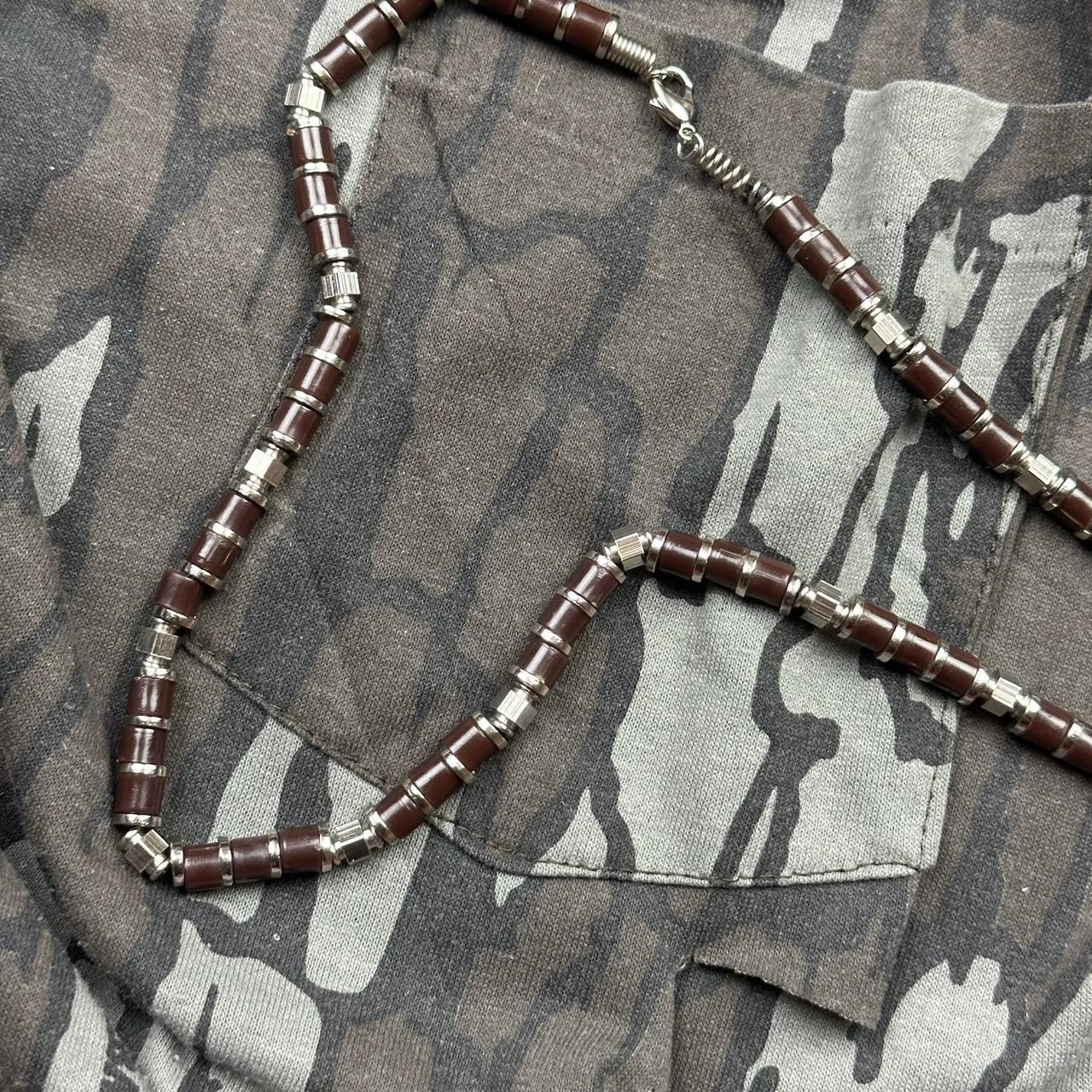 Jewelry Vintage Y2K Silver and Brown Beaded Metal Necklace Size ONE SIZE - 4 Thumbnail