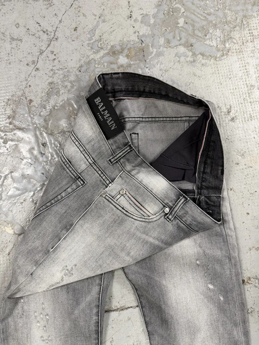 Balmain 2010s Balmain Grey Faded Destroyed Denim Slim Jeans Size US 30 / EU 46 - 9 Thumbnail