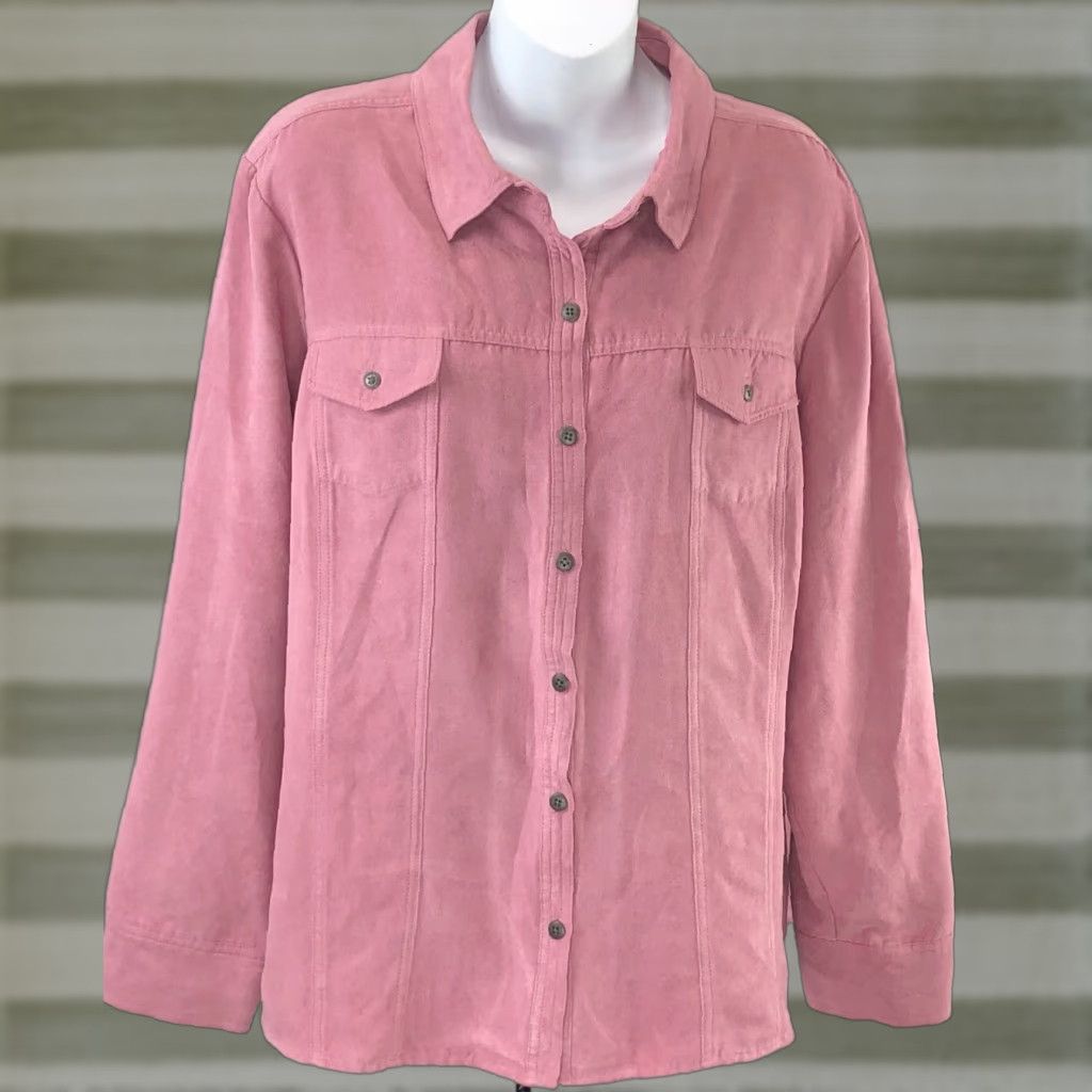 Croft & Barrow Croft Barrow Shacket Top XL Pink Button-Up Pockets Croft Barrow Micro Suede Shacket Top XL Pink Button Up Pockets Western Cottage Size XL / US 12-14 / IT 48-50 - 1 Thumbnail