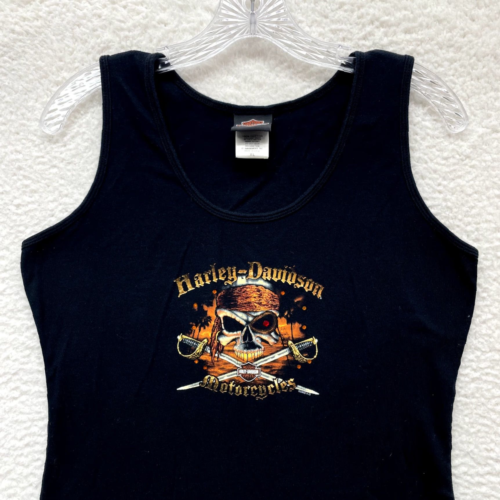Harley Davidson VINTAGE Harley-Davidson Tank Top XL Black Pirate Graphic Rhinestone Maine Y2K History Size XL / US 12-14 / IT 48-50 - 3 Thumbnail