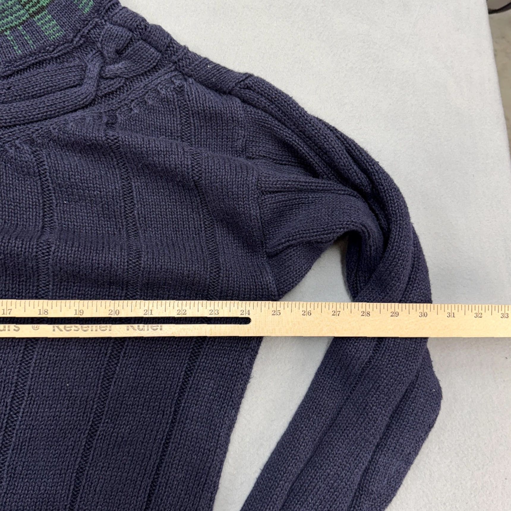Vintage VINTAGE Cotton Row Sweater Mens XLT Blue Cable-Knit V-Neck Pullover Big Tall Plaid Trim Size US XL / EU 56 / 4 - 4 Thumbnail