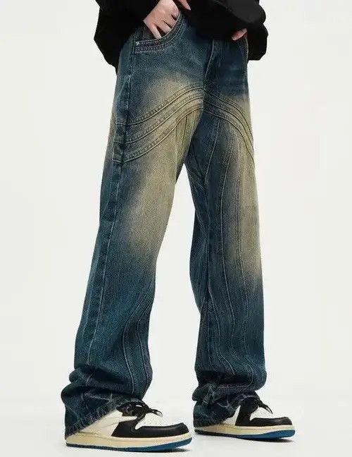 Japanese Brand × Jean Y2K Painted Circle Striped Baggy Jeans Size US 33 - 4 Thumbnail