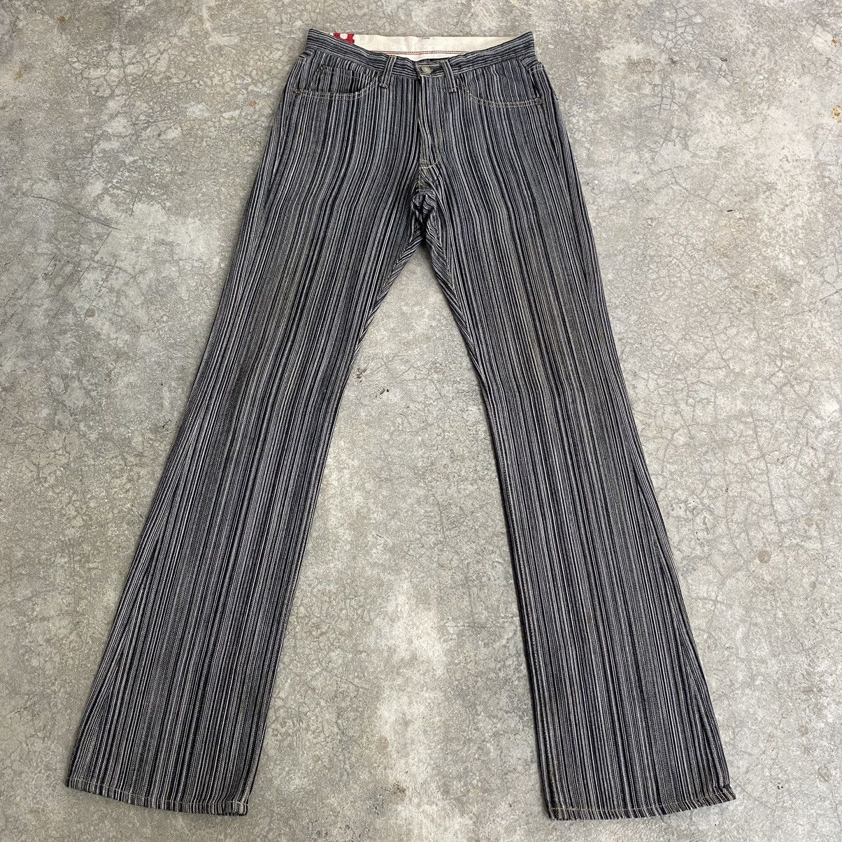 image of Vintage Blue Way Made In Japan Striped Bootcut Flared Denim Jeans in Black Stripes, Men's (Size 28)