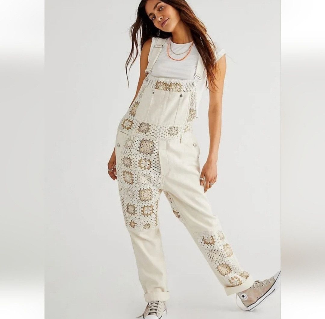 image of NWT Free People Crochet Overalls Xs in Ivory Ivory, Women's (Size 30)