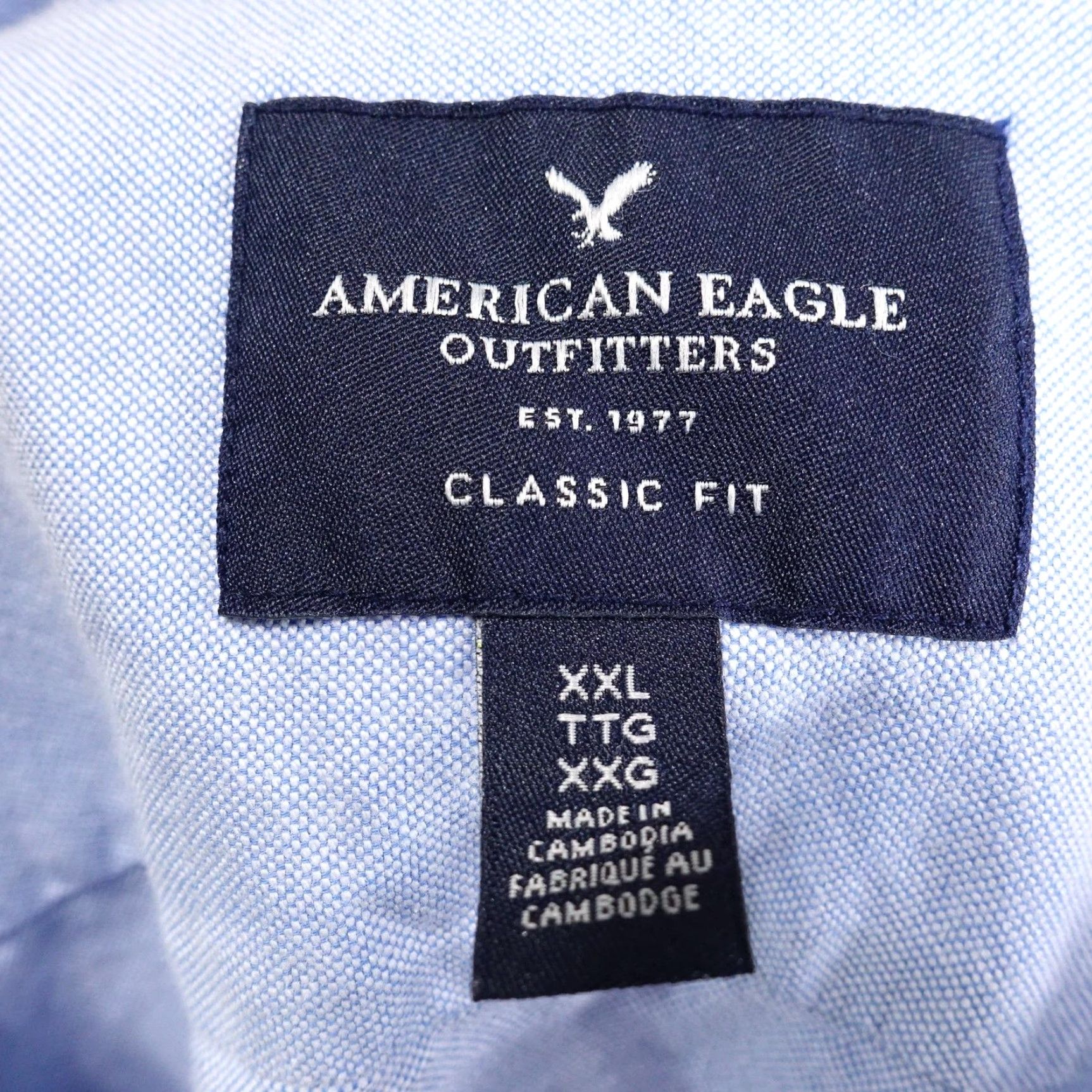 American Eagle Outfitters American Eagle Outfitters Shirt 2XL Blue Short Sleeve Button-Down Oxford Cotton Embroidered Chest Pocket Classic Fit Mens Size US XXL / EU 58 / 5 - 6 Thumbnail