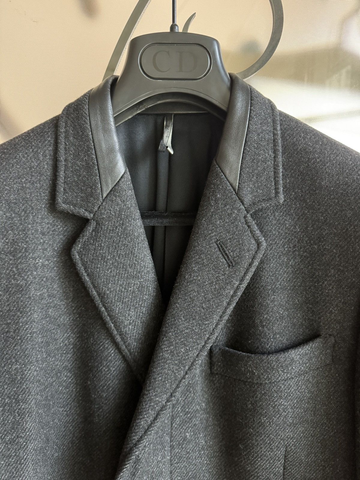 Dior × Hedi Slimane FW07 Dior Homme leather collar cashmere wool coat sz50 Size US M / EU 48-50 / 2 - 2 Thumbnail