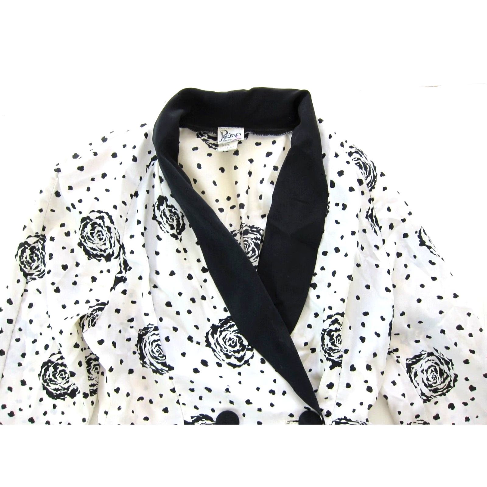 Vintage VINTAGE Pacino California Black White Floral Polka Dot Ruffle Wrap Dress 7/8 M Size M / US 6-8 / IT 42-44 - 4 Thumbnail