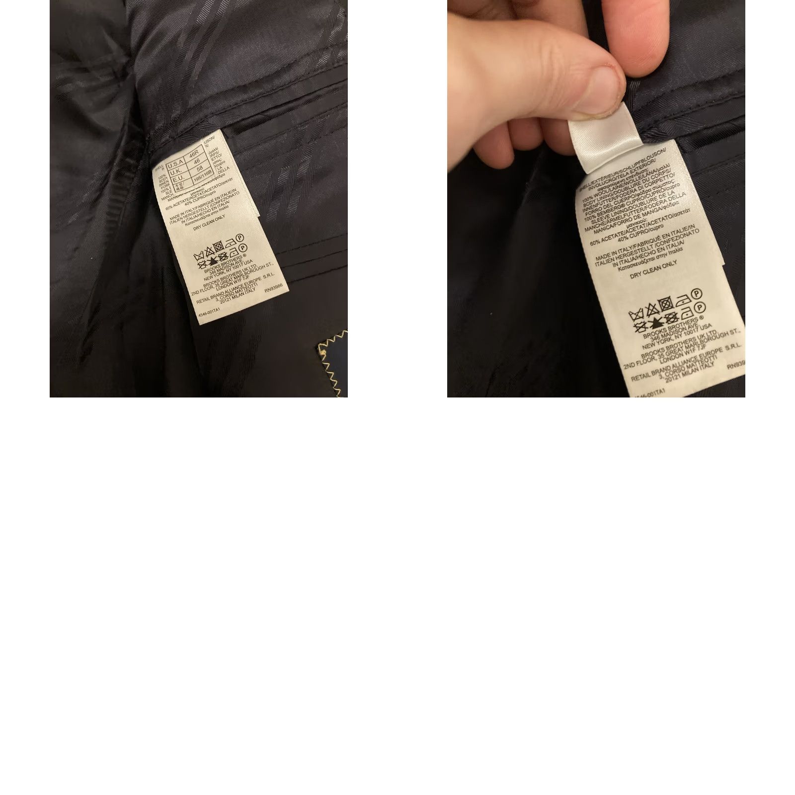Brooks Brothers Brooks Brothers Blazer Men 46R Black Wool 2 Piece Notch Lapel Double-Vented Italy 2 Button Front Classic Dry Clean Only Size 46R - 9 Thumbnail