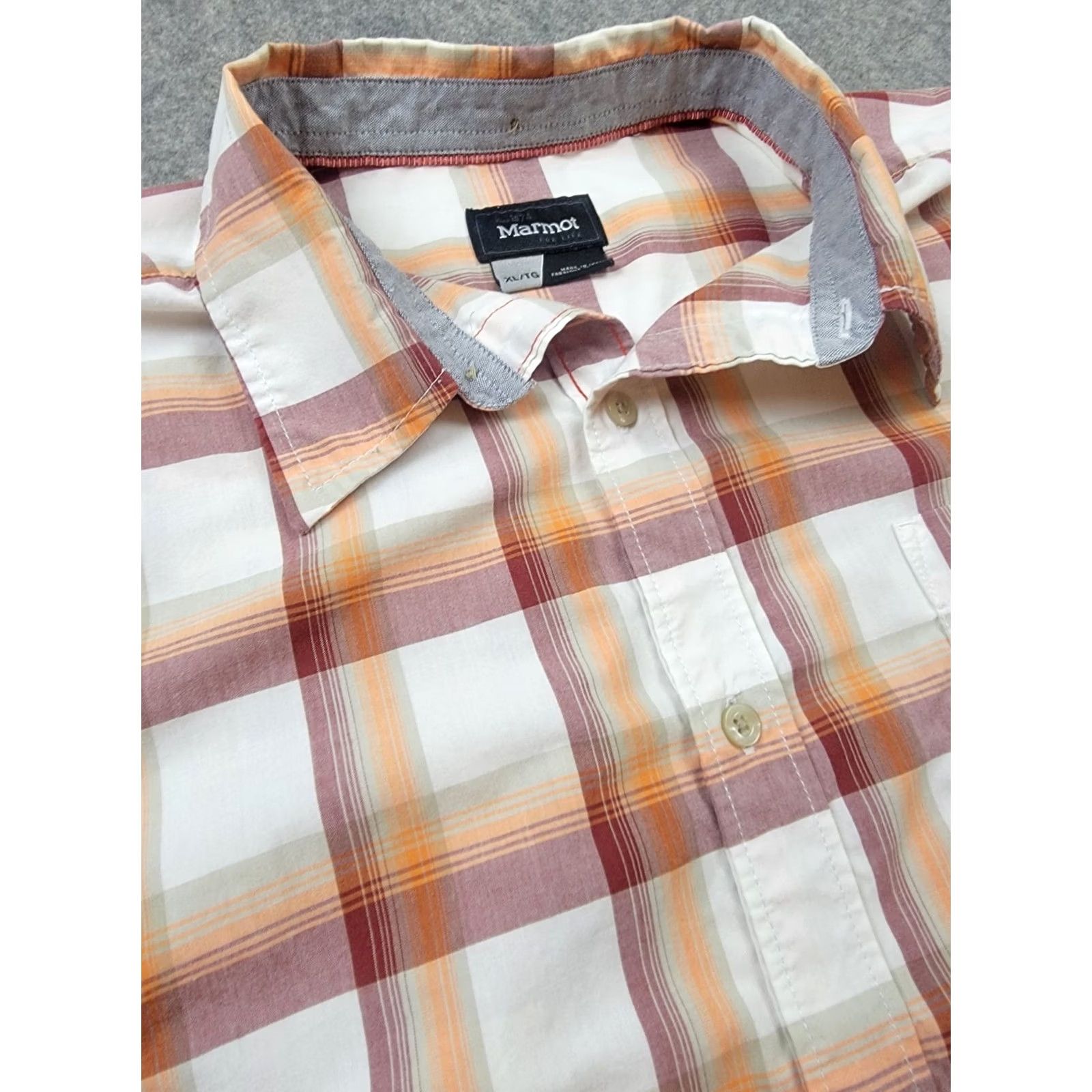 Marmot Marmot Shirt Mens XL Orange Red White Plaid Short Sleeve Button Up Size US XL / EU 56 / 4 - 5 Thumbnail