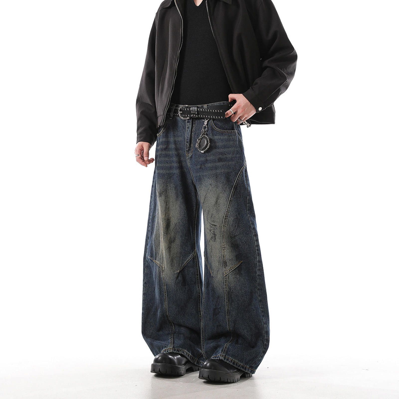 Jean Dark Wash Wide Leg Denim Jeans, Baggy Fit Jeans Size US 32 / EU 48 - 2 Thumbnail