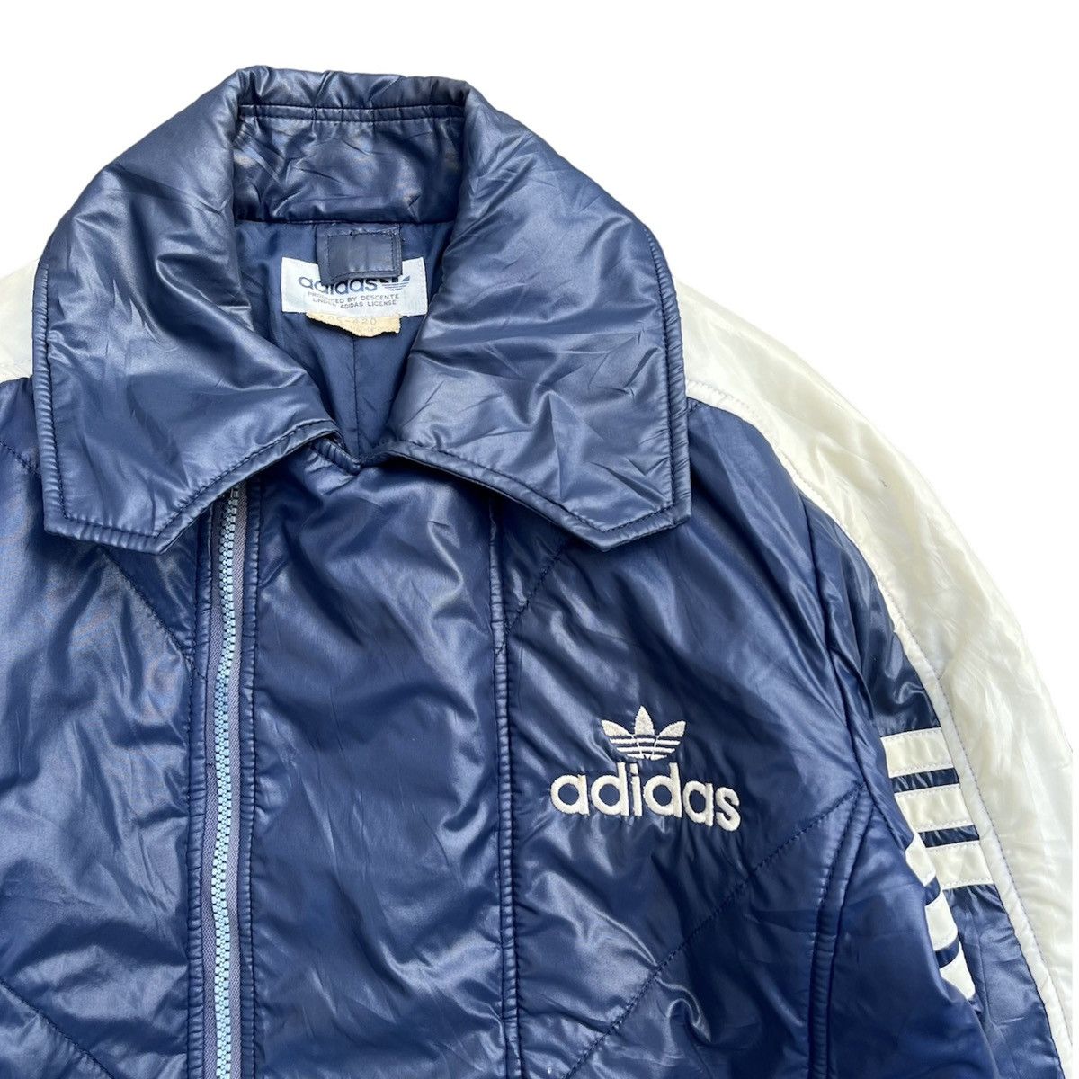 Adidas × Descente × Vintage 70s Adidas Descente 3 Striped Blue Bikers Jacket Size US M / EU 48-50 / 2 - 5 Thumbnail