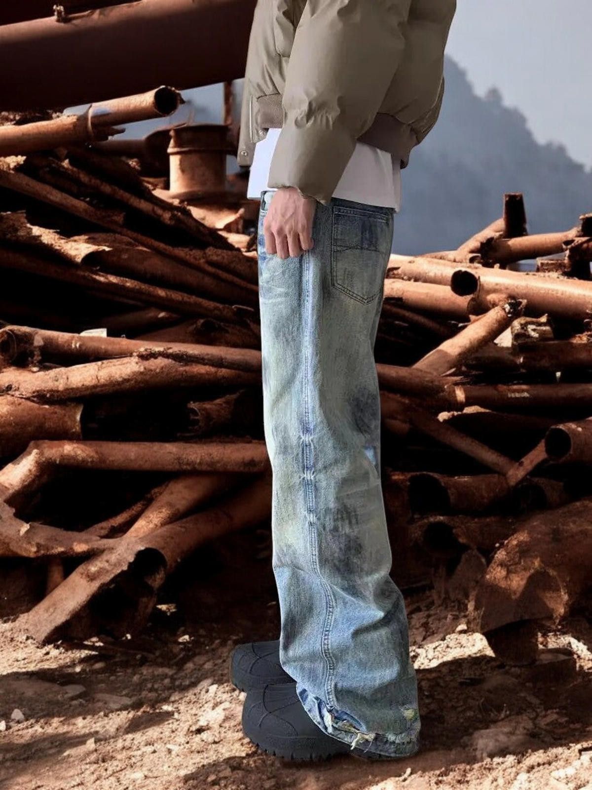 Vintage Paint Splash Blue Washed Denim Jeans Size US 30 / EU 46 - 6 Thumbnail