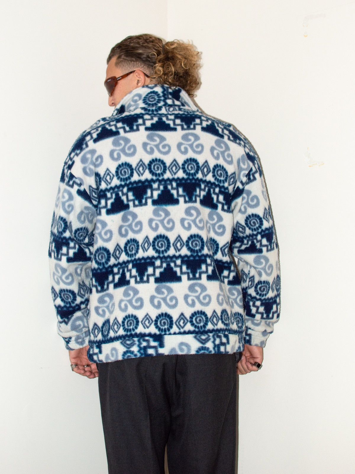 Designer × Vintage 2000s Vintage blue Chunky geometric 1/4 zip neck Jumper Size US XL / EU 56 / 4 - 2 Thumbnail