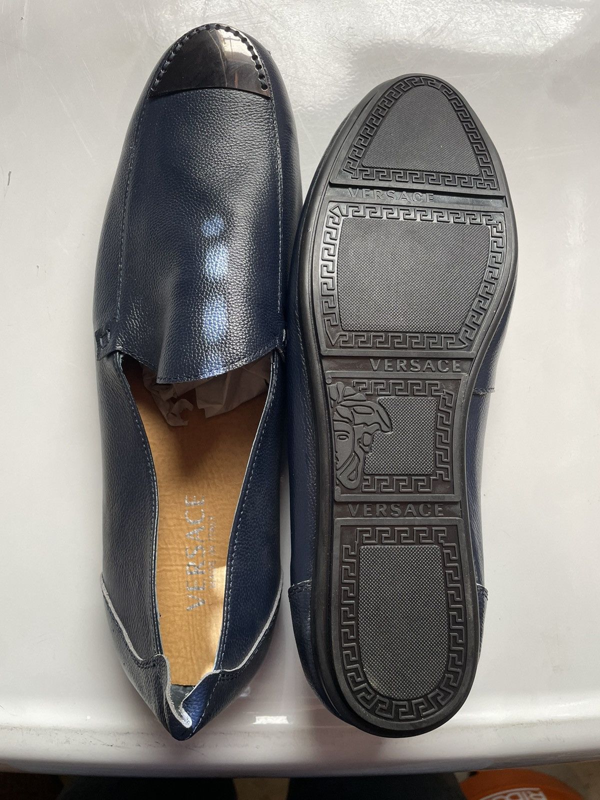 Versace Versace Slip On Leather Shoes, Blue (14) Size US 14 / EU 47 - 3 Thumbnail