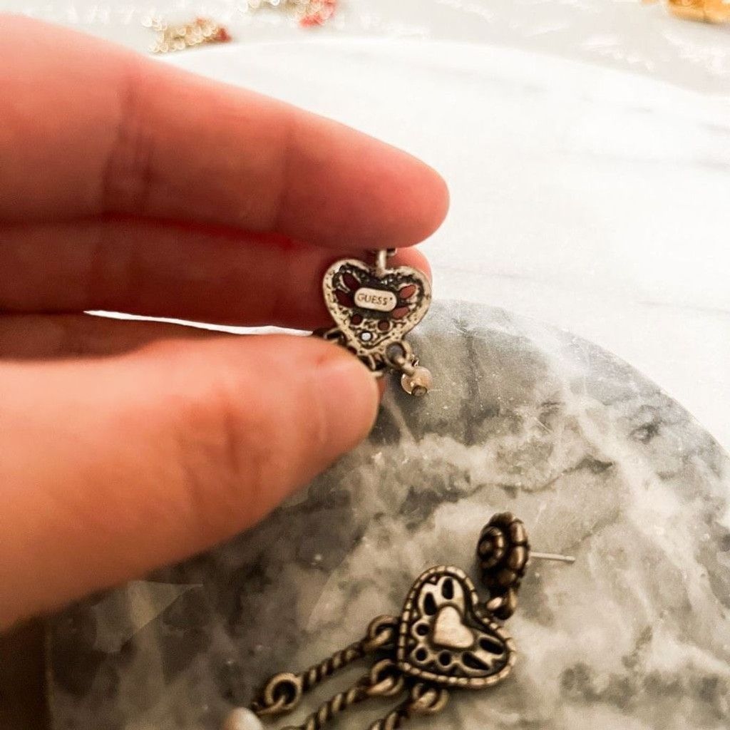 Guess GUESS Y2K Style Heart Dangle Drop Earrings Silver Size ONE SIZE - 3 Thumbnail