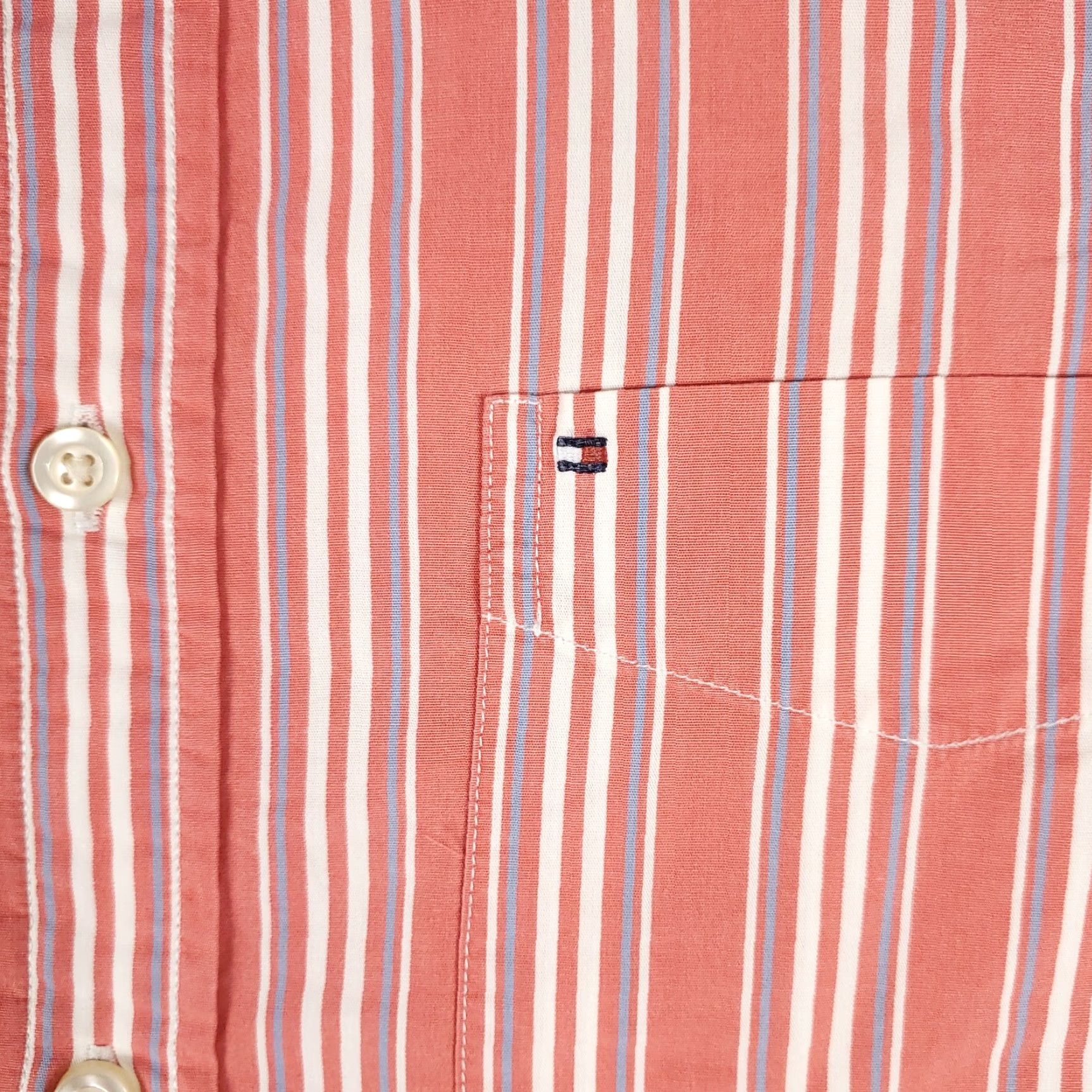 Tommy Hilfiger VINTAGE Tommy Hilfiger Shirt Mens XL Red Pink Striped Button-Up Long Sleeve Casual/Business Classic Logo, 90s Style Mens XL Red Pink Striped Shirt Size US XL / EU 56 / 4 - 2 Thumbnail