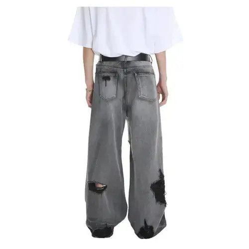 Japanese Brand × Jean Gray Baggy Distressed Jeans, Ripped Jeans Size US 30 / EU 46 - 2 Thumbnail