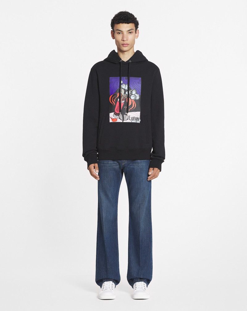 Lanvin oc11z0426 Graphic Printed Hoodie in Black Size US XL / EU 56 / 4 - 2 Thumbnail