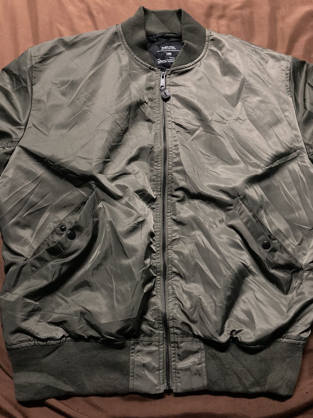 Global Work Global Work Olive Green Bomber Jackets Size US L / EU 52-54 / 3 - 4 Thumbnail