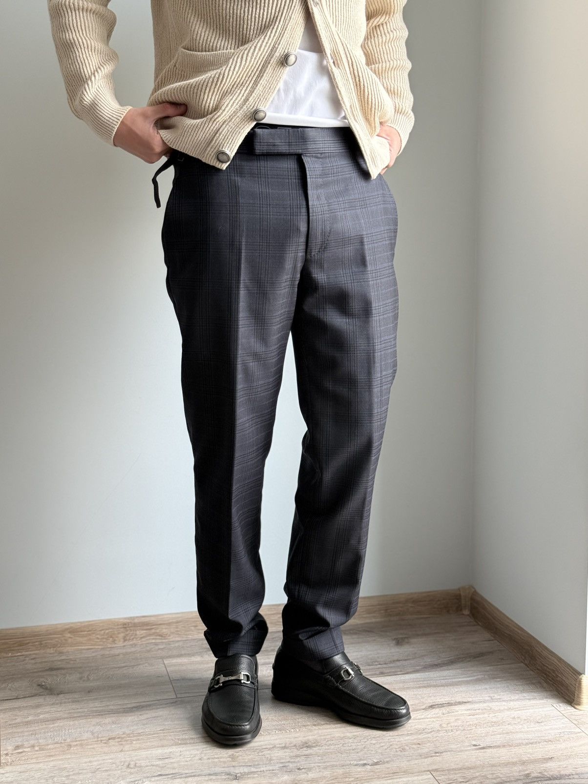 Tom Ford Tom Ford Navy Check Wool Trousers Side Adjusters 50R Size 50R - 1 Thumbnail