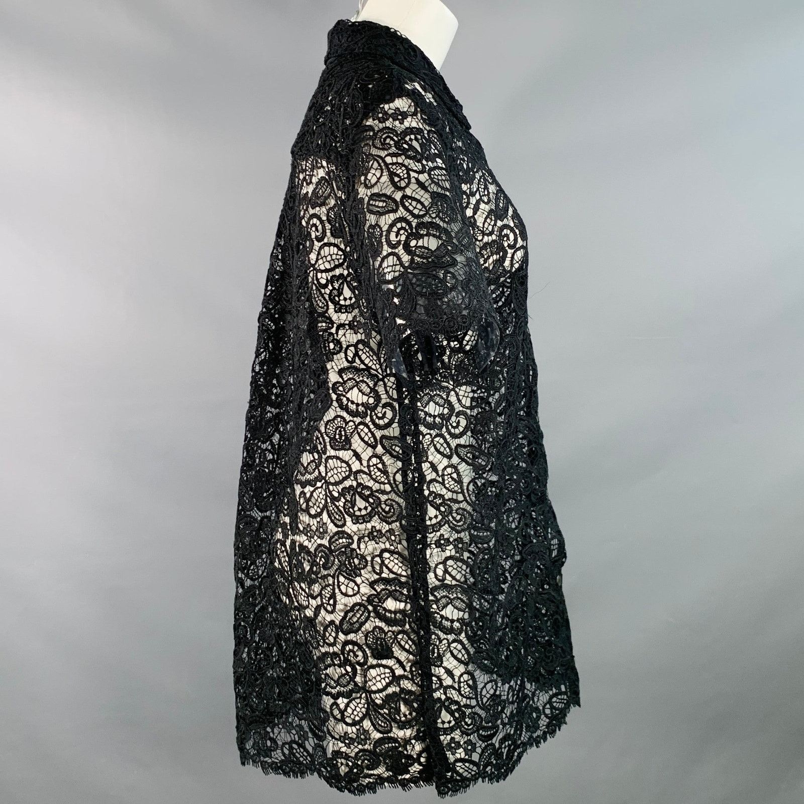 Staud STAUD M Black Polyester Lace Button Up Short Sleeve Shirt Size M / US 6-8 / IT 42-44 - 3 Thumbnail